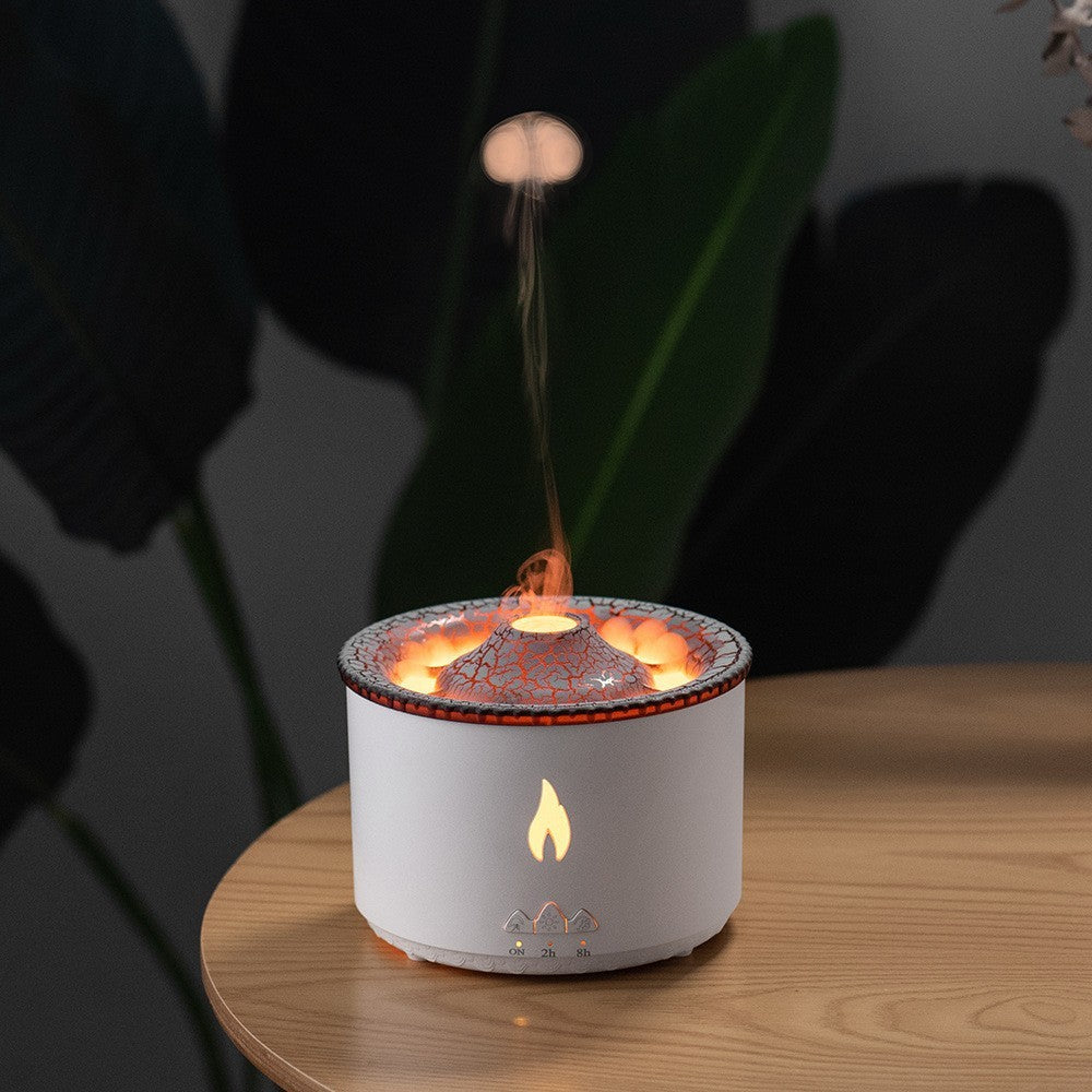 Close-up detailed shot ultrasonic essential oil humidifier volcano design
