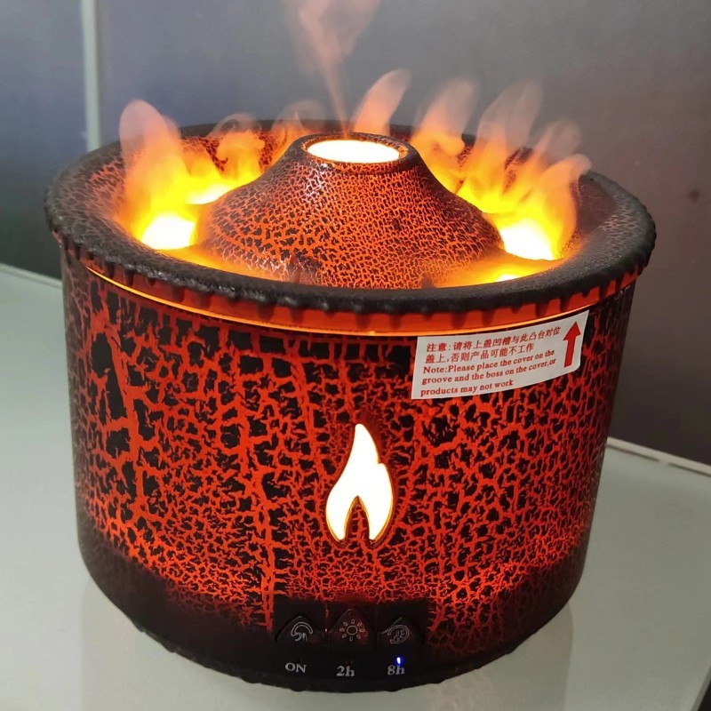 Close-up front view volcano ultrasonic essential oil humidifier design
