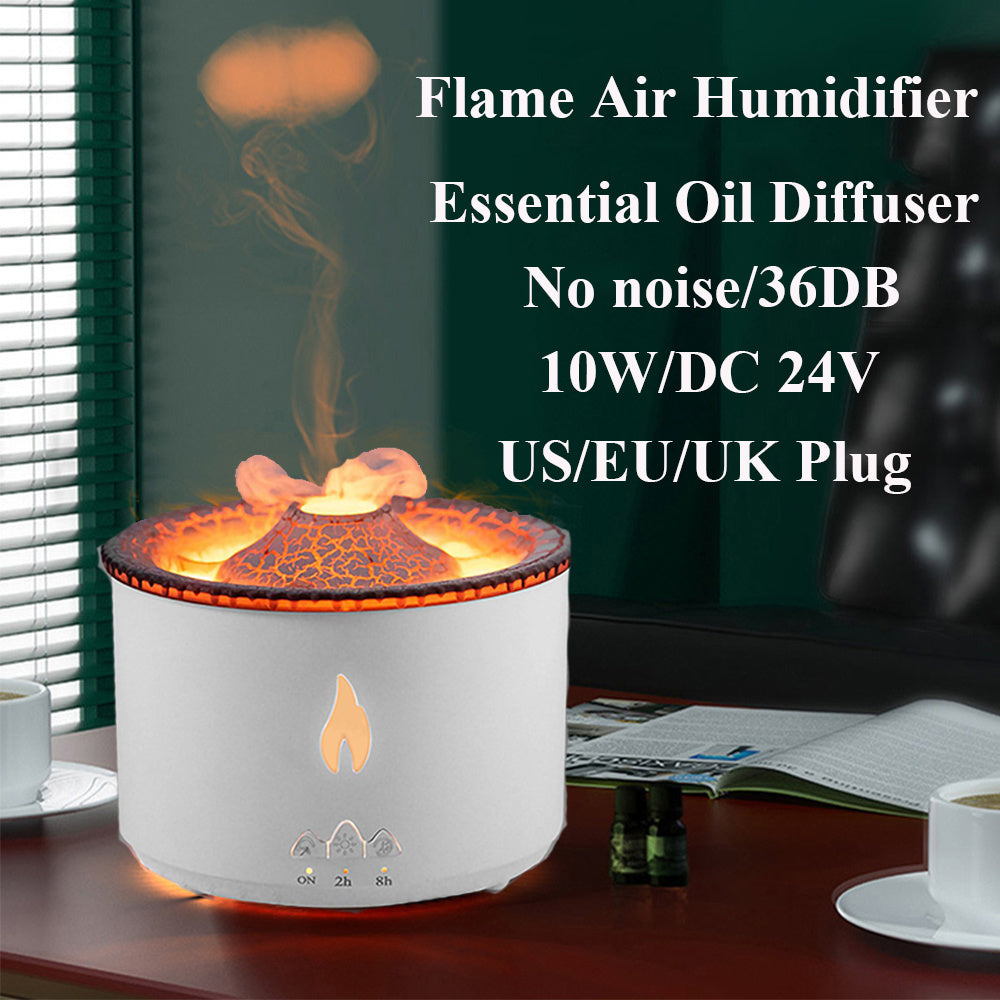 Volcanic edition ultrasonic essential oil humidifier close-up detail view with description 
