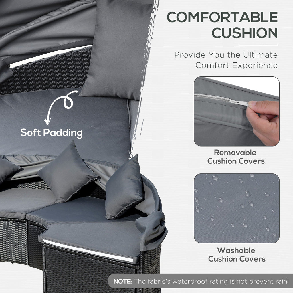 Close up detail of cushion material for black PE rattan garden daybed set
